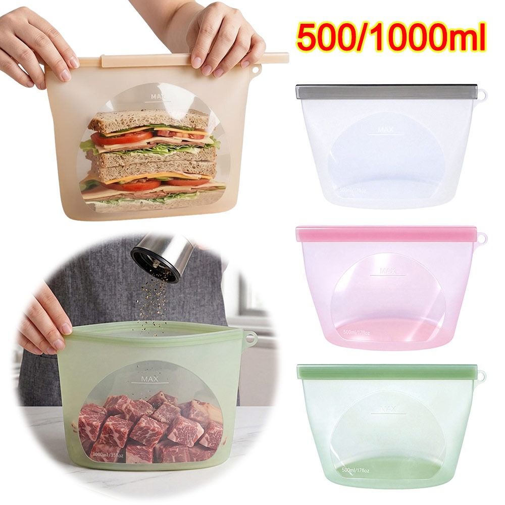 Food Pouch Reusable - أكياس سيليكون لحفظ الطعام مقاومة للرطوبة،