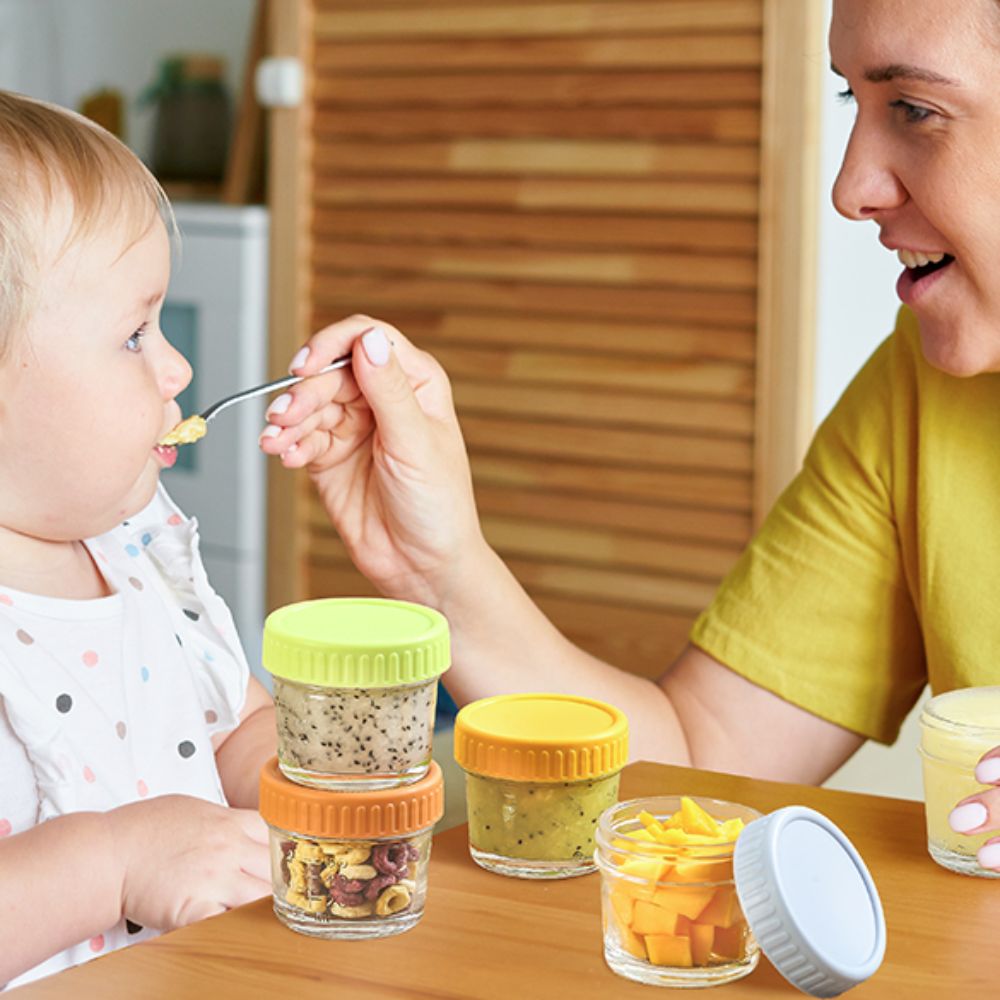 Baby Food Glass Containers - 6 قطع من أوعية زجاجية متعددة