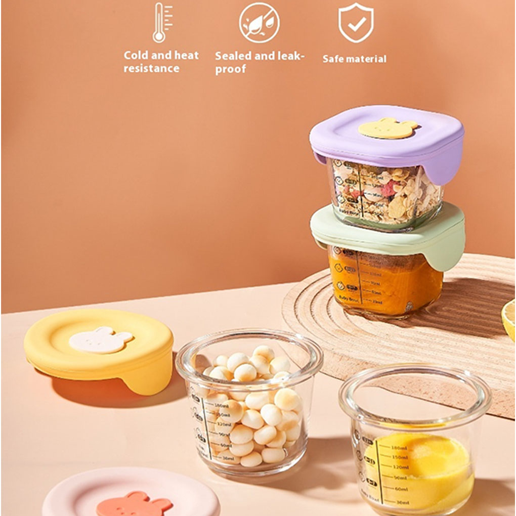 Baby Food Glass Containers - 4 عبوات/مجموعة من أوعية زجاجية لطعام